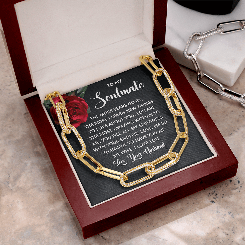 CardWelry To My Soulmate, You fill All My Emptiness With Your Endless Love. Love, Your Husband Forever Linked Necklace Jewelry 14K Yellow Gold Finish