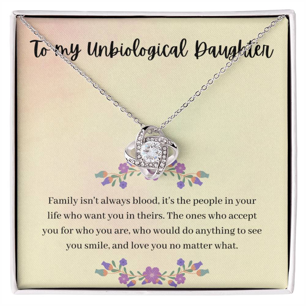 CARDWELRYJewelryTo My Unbiological Daughter, Family isn't Always Blood, - Love Knot CardWelry Necklace Gift