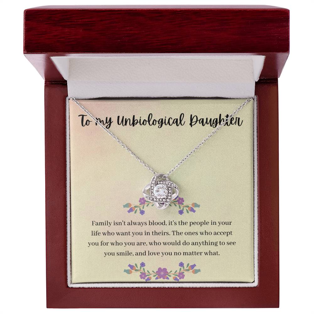 CARDWELRYJewelryTo My Unbiological Daughter, Family isn't Always Blood, - Love Knot CardWelry Necklace Gift