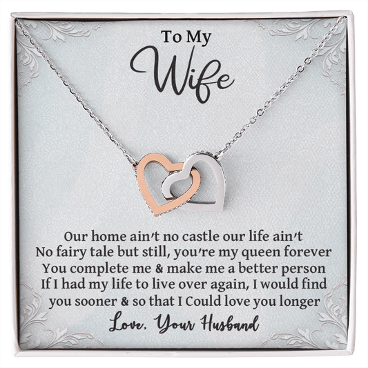 CardWelry To My Wife Double Heart Necklace, Anniversary Gift, Wife Birthday Gift for Her Jewelry Two Toned Box