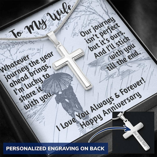 CardWelry To My Wife, Happy Anniversary Personalized Cross Necklace Jewelry