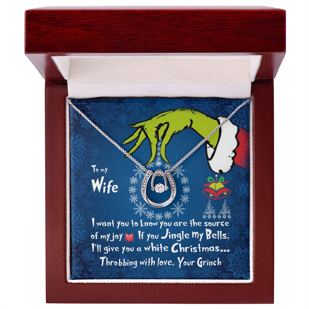 CardWelry To My Wife Necklace, Funny Grinch If you Jingle my Bells Christmas Card Necklace Jewelry Luxury Box w/LED