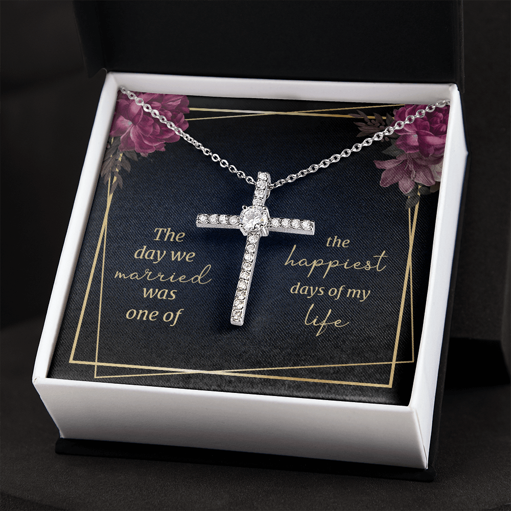 CardWelry To My Wife, The day we Married was one of the Happiest Day of my Life, Cross Necklace Jewelry