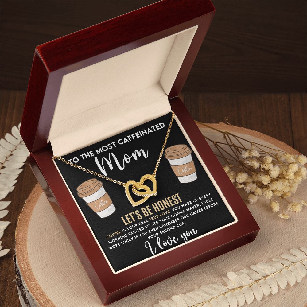 CARDWELRYJewelryto The Most Caffeinated Mom, Let's Be Honest Inter Locking Heart CardWelry Gift