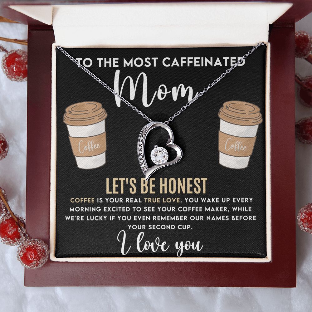 CARDWELRYJewelryTo The Most Caffeinated Mom, White Gold Forever Love CardWelry Necklace