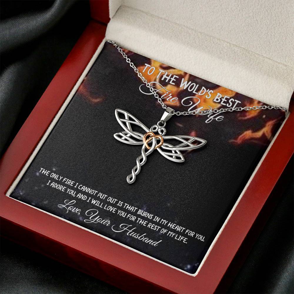 CardWelry To The World's Best Fire Wife Gift, Meaningful Gift for Fire Wife, Personalized Fire Fighter Wife Birthday Gift, Firewife Gifts Jewelry Mahogany Style Luxury Box