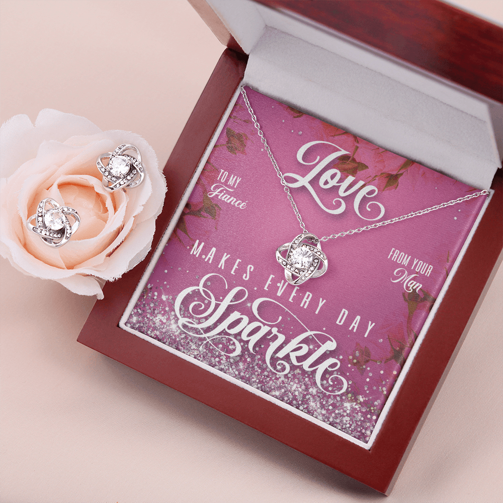 CardWelry Valentines Gifts To Fiancé, Love Make Everyday Sparkle, Gorgeous Earing and Necklace Gift Set for Fiancé Jewelry Mahogany Style Luxury Box
