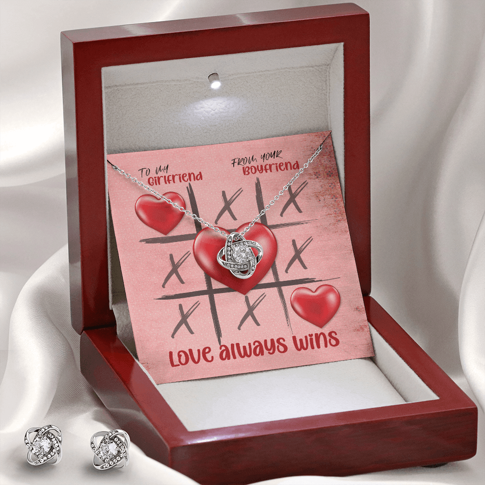 CardWelry Valentines Gifts To Girlfriend, From Boyfriend, Love Always Wins Valentine Card and Gorgeous Earing and Necklace Set for Her Jewelry