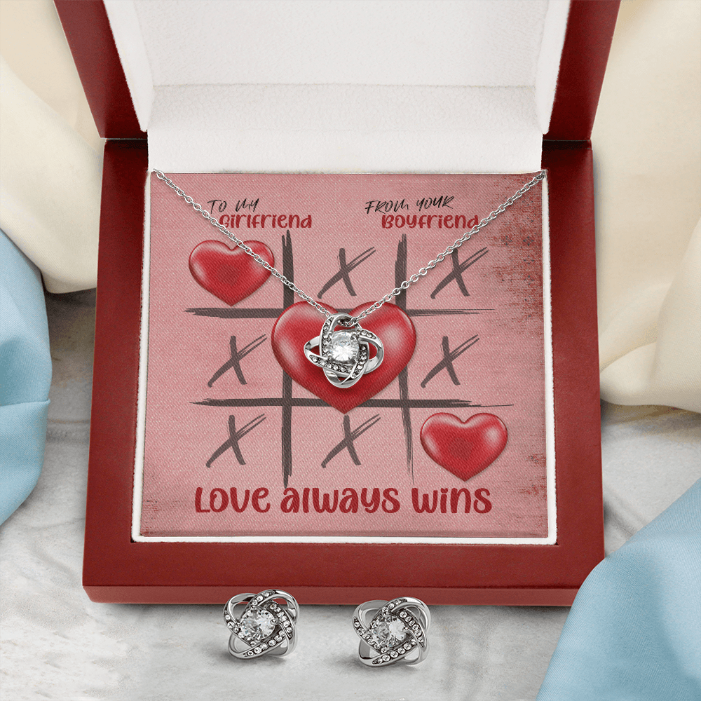 CardWelry Valentines Gifts To Girlfriend, From Boyfriend, Love Always Wins Valentine Card and Gorgeous Earing and Necklace Set for Her Jewelry