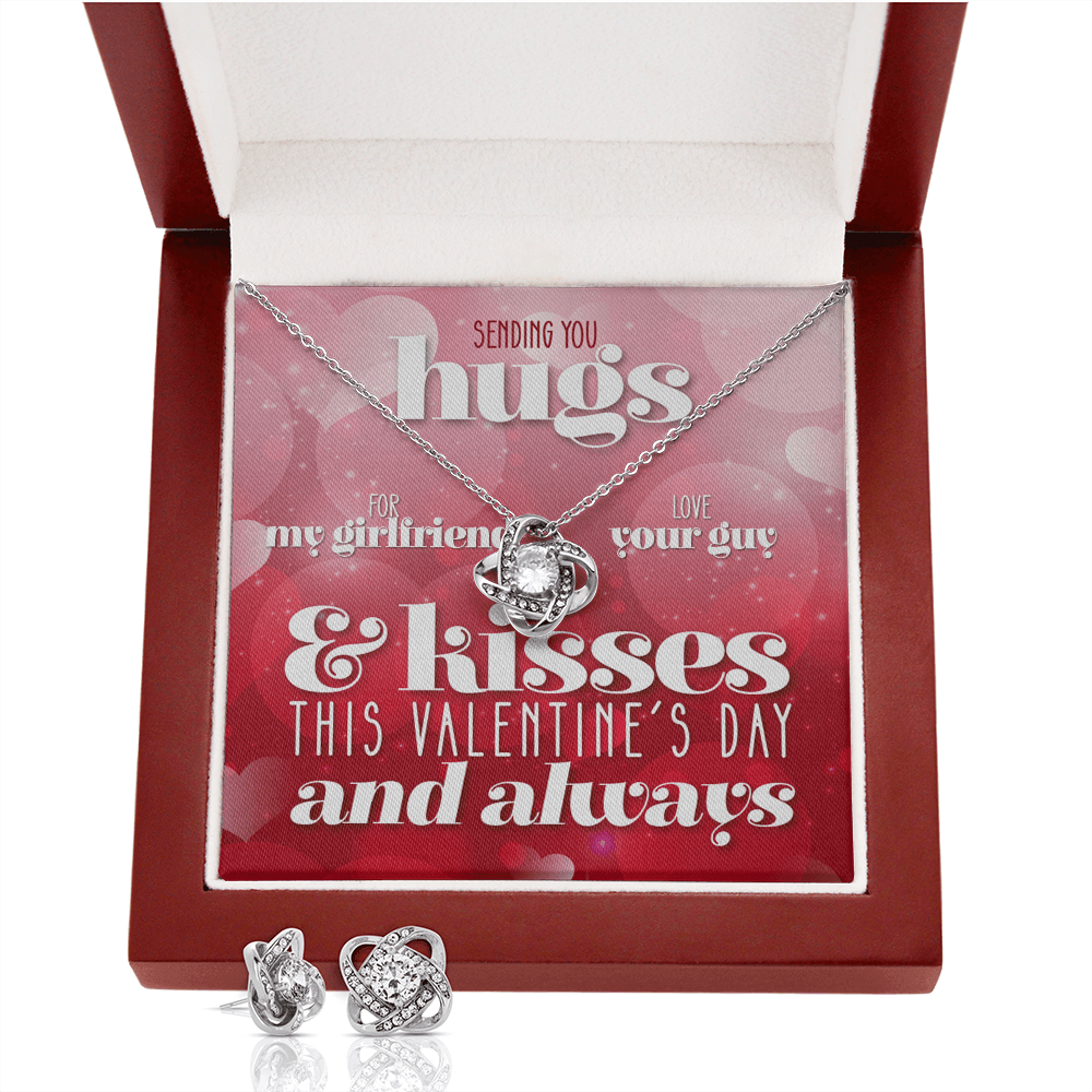 CardWelry Valentines Gifts To Girlfriend, Sending Hugs and Kisses Card with Gorgeous Earing and Necklace Gift Set for Girlfriend Jewelry