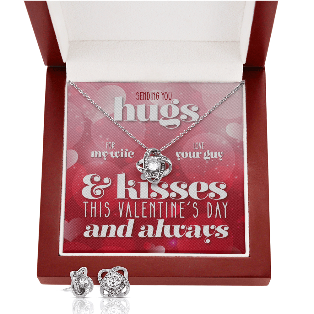 CardWelry Valentines Gifts To Wife, Sending Hugs and Kisses Card with Gorgeous Earing and Necklace Gift Set for Wife Jewelry