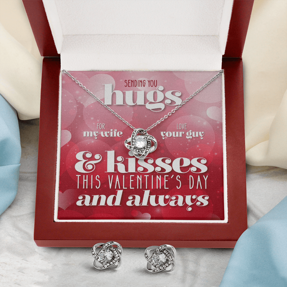 CardWelry Valentines Gifts To Wife, Sending Hugs and Kisses Card with Gorgeous Earing and Necklace Gift Set for Wife Jewelry