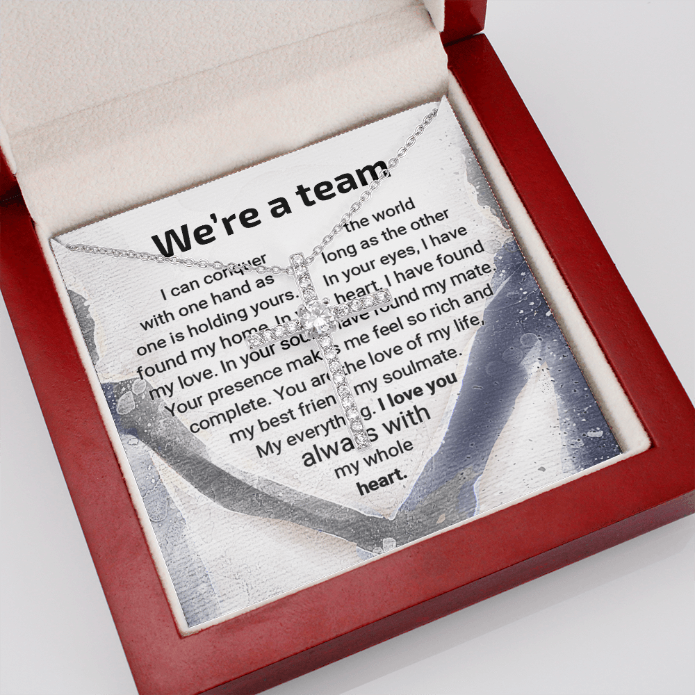 CardWelry We're a Team Cross Necklace Romantic Gift for Her Jewelry